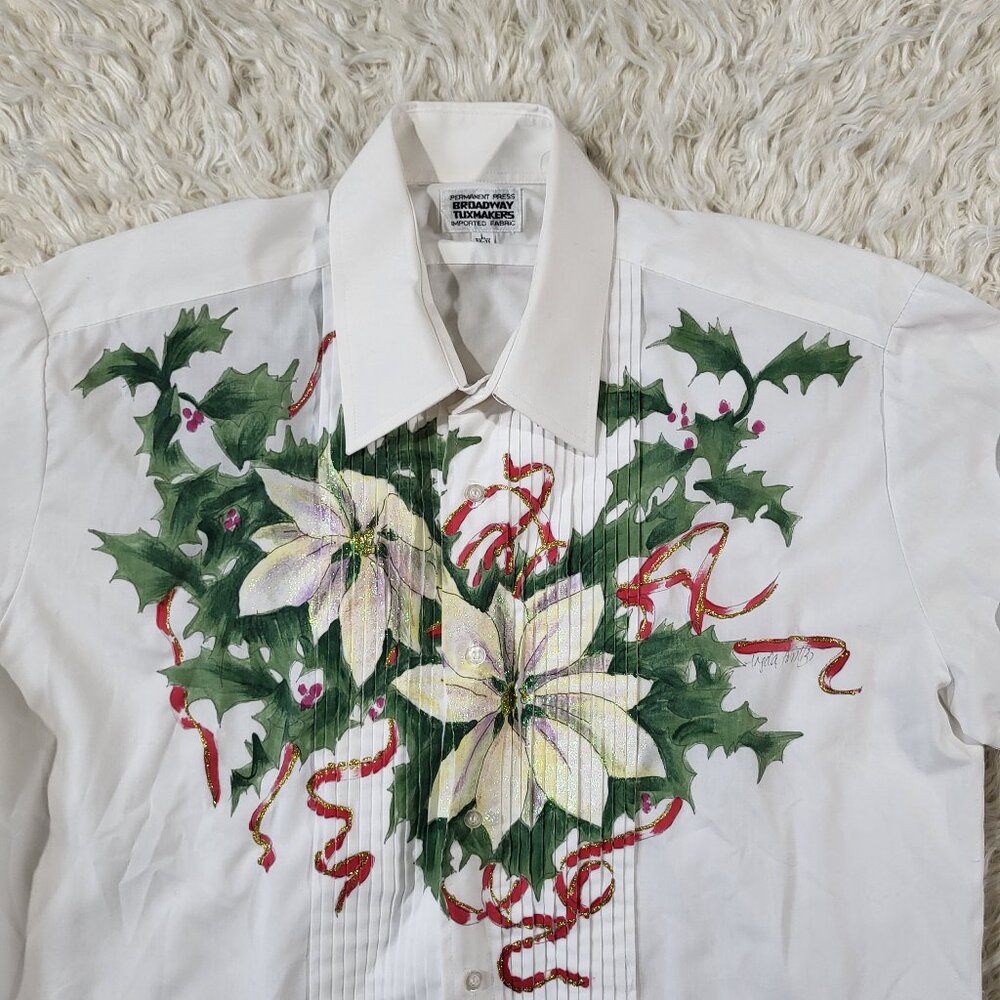 Vintage Broadway Tuxmakers Hand Painted Tuxedo Shirt - Size L / 34-35 - Picture 2 of 14